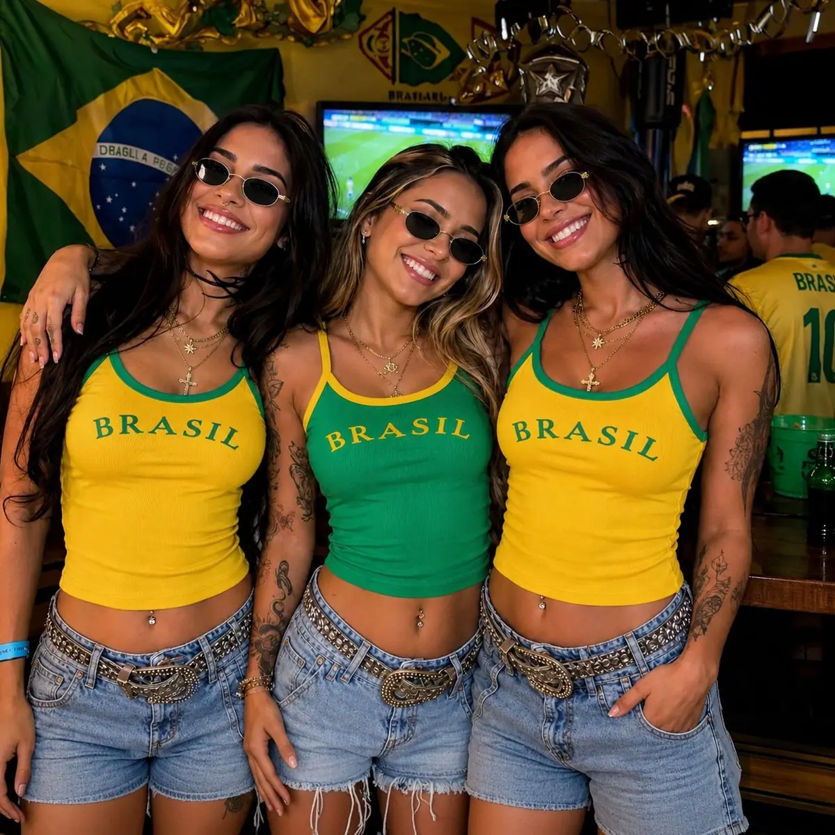 Kit 2 Blusas Feminina Regata Brasil Copa Ribana Canelada Amarelo E Verde Cor 40