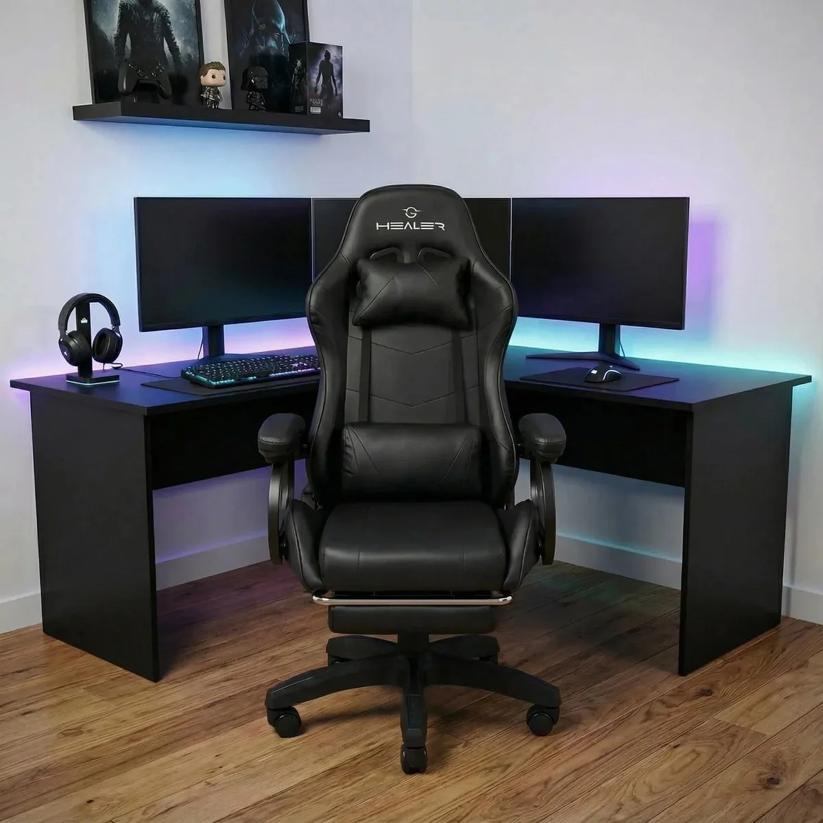 Cadeira Gamer Preto Healer Level Reclinável Com Apoio Pés