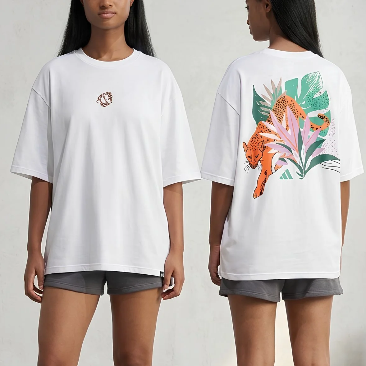 Camiseta Oversized Estampa Animal adidas (2 cores)