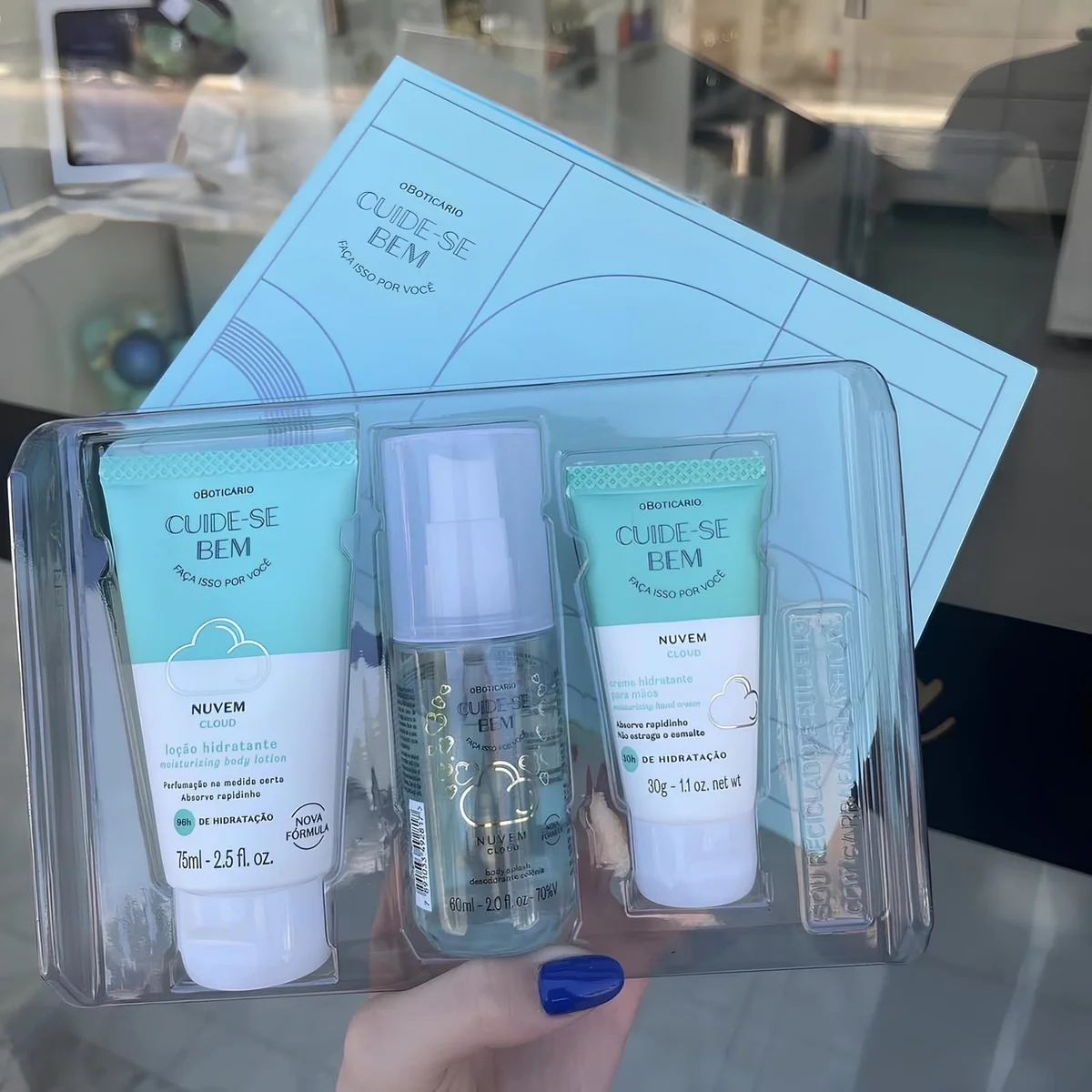 Mini Kit Cuidados Da Pele Cuide-se Bem • Body Spray 60ml • ⁠Loção Hidratante 75ml • ⁠Creme para as mãos 30g