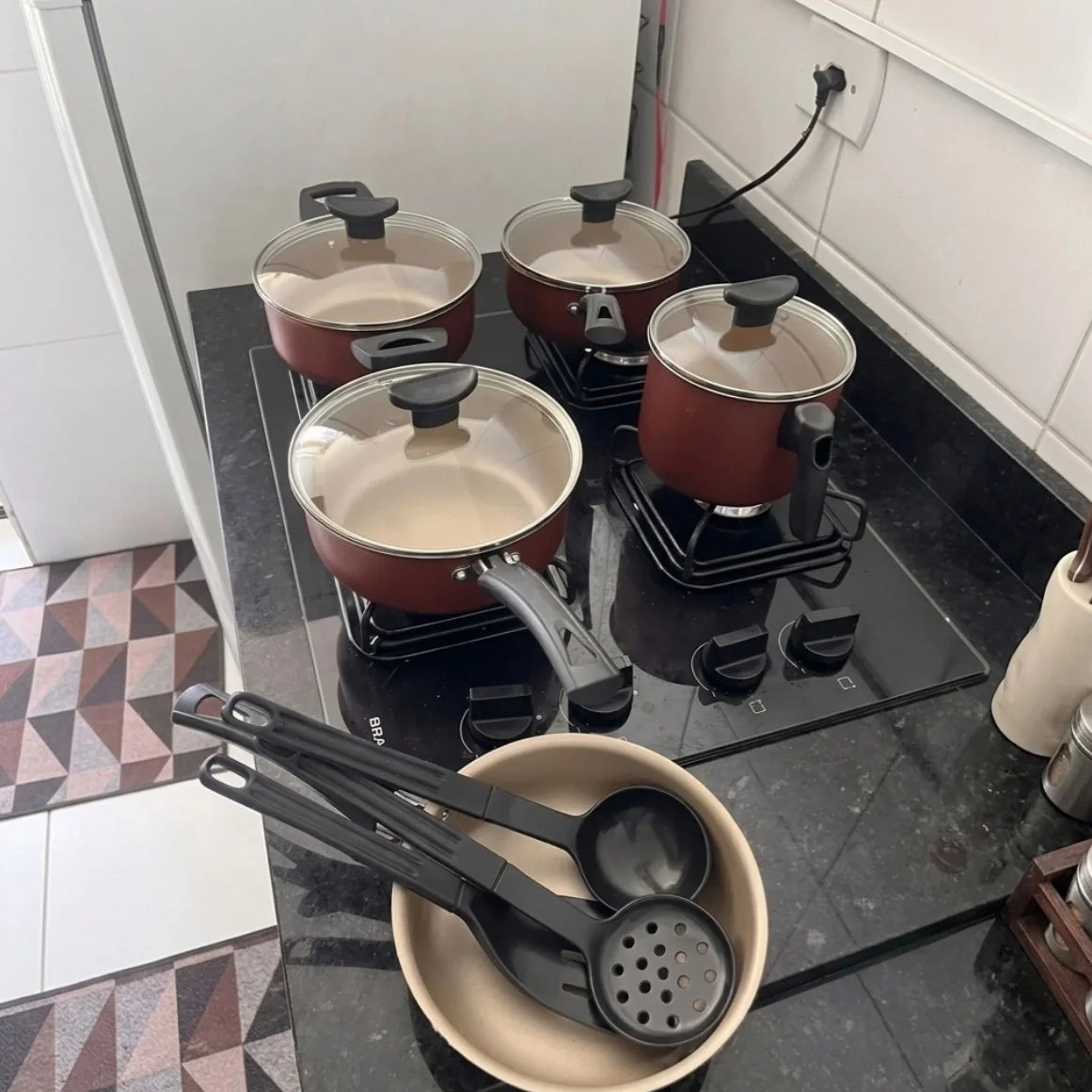 Jogo De Panelas Teflon Antiaderente 8 Peças Cereja