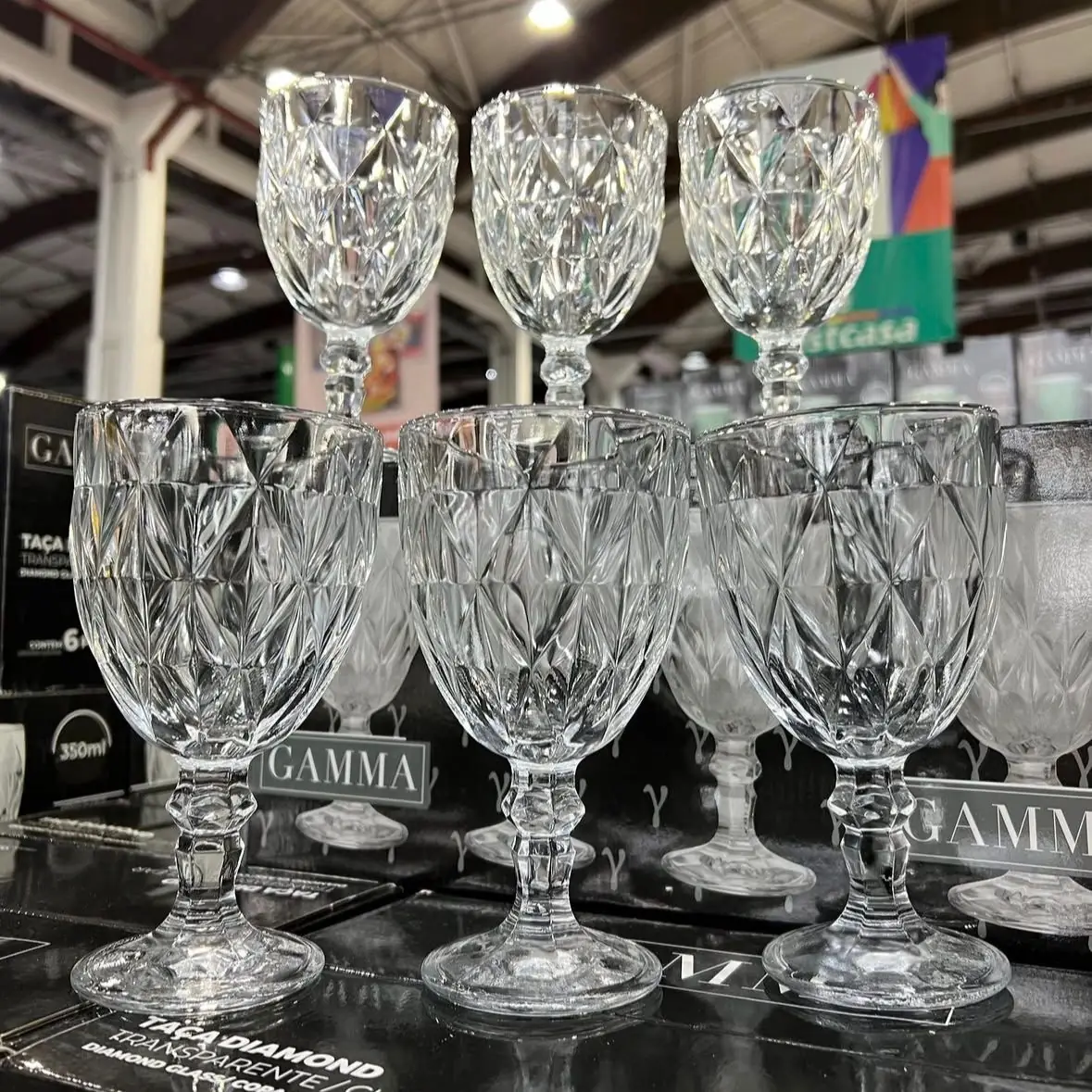 Jogo 6 Taças De Cristal 340ml Diamond Transparente Lapidado Vitrex