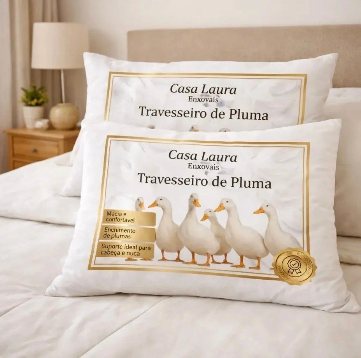 Kit 02 Travesseiros Antialérgico Pluma De Ganso 70cm X 50cm