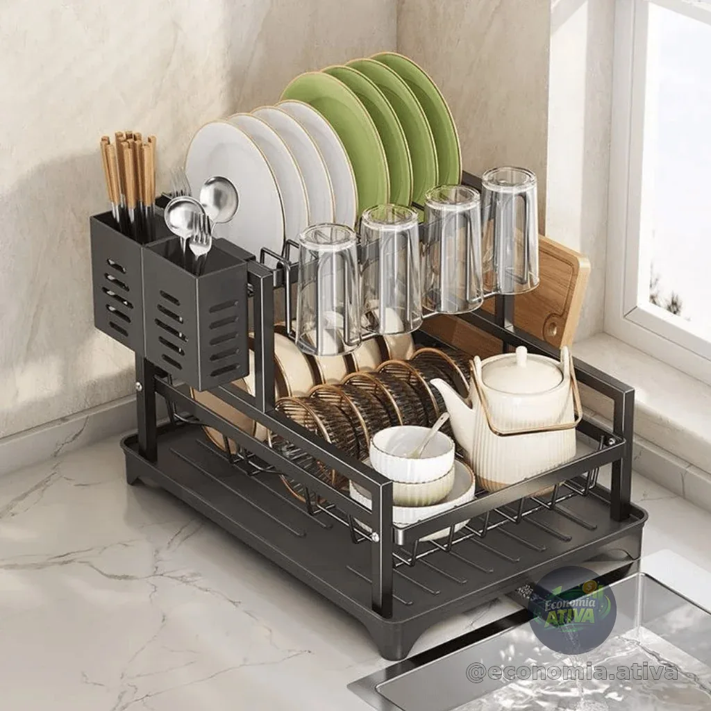 Escorredor de Louças Rack Aço Carbono Organizador Preto