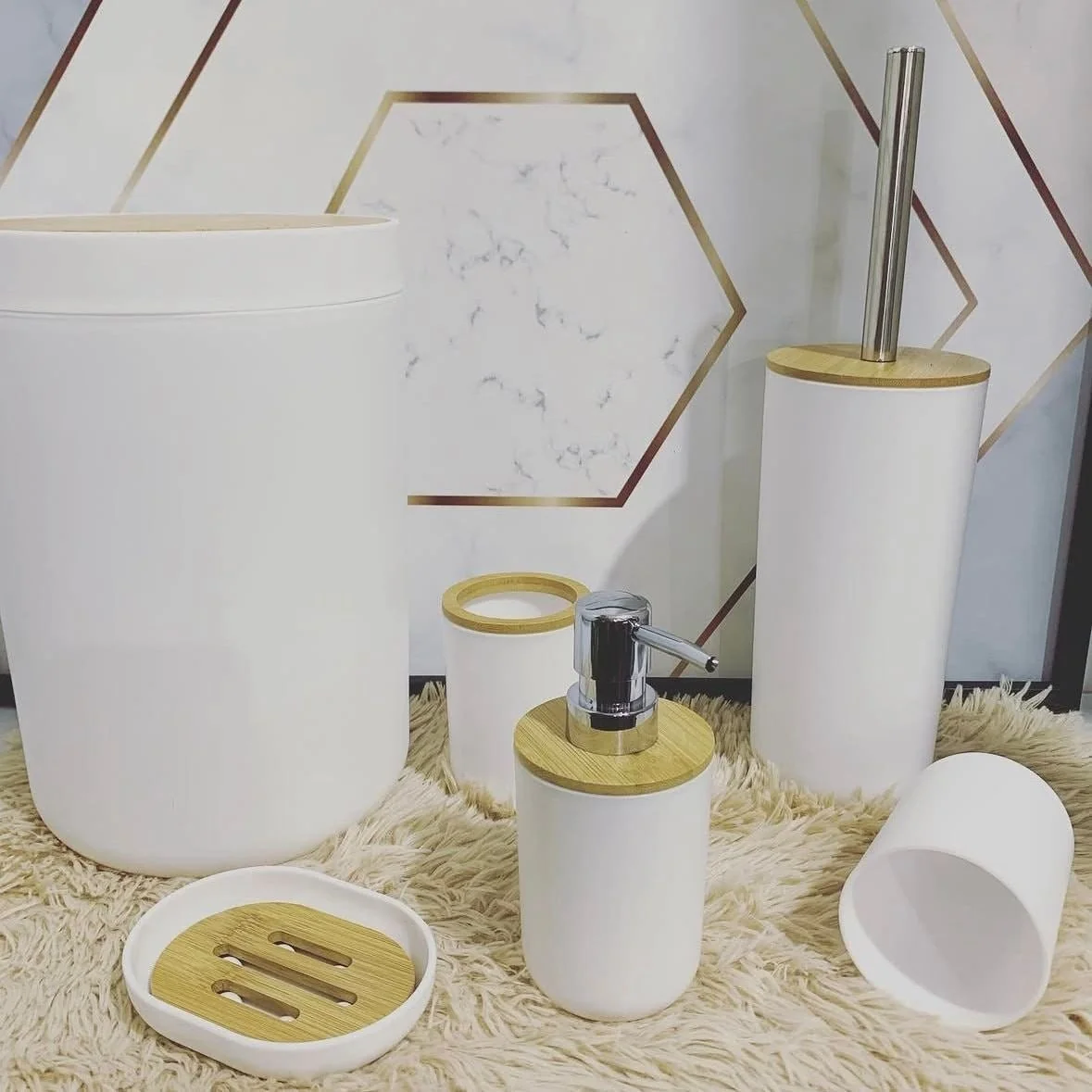 Kit Banheiro 6 Peças Bride Premium Bambu Resistente Lavabo Branco