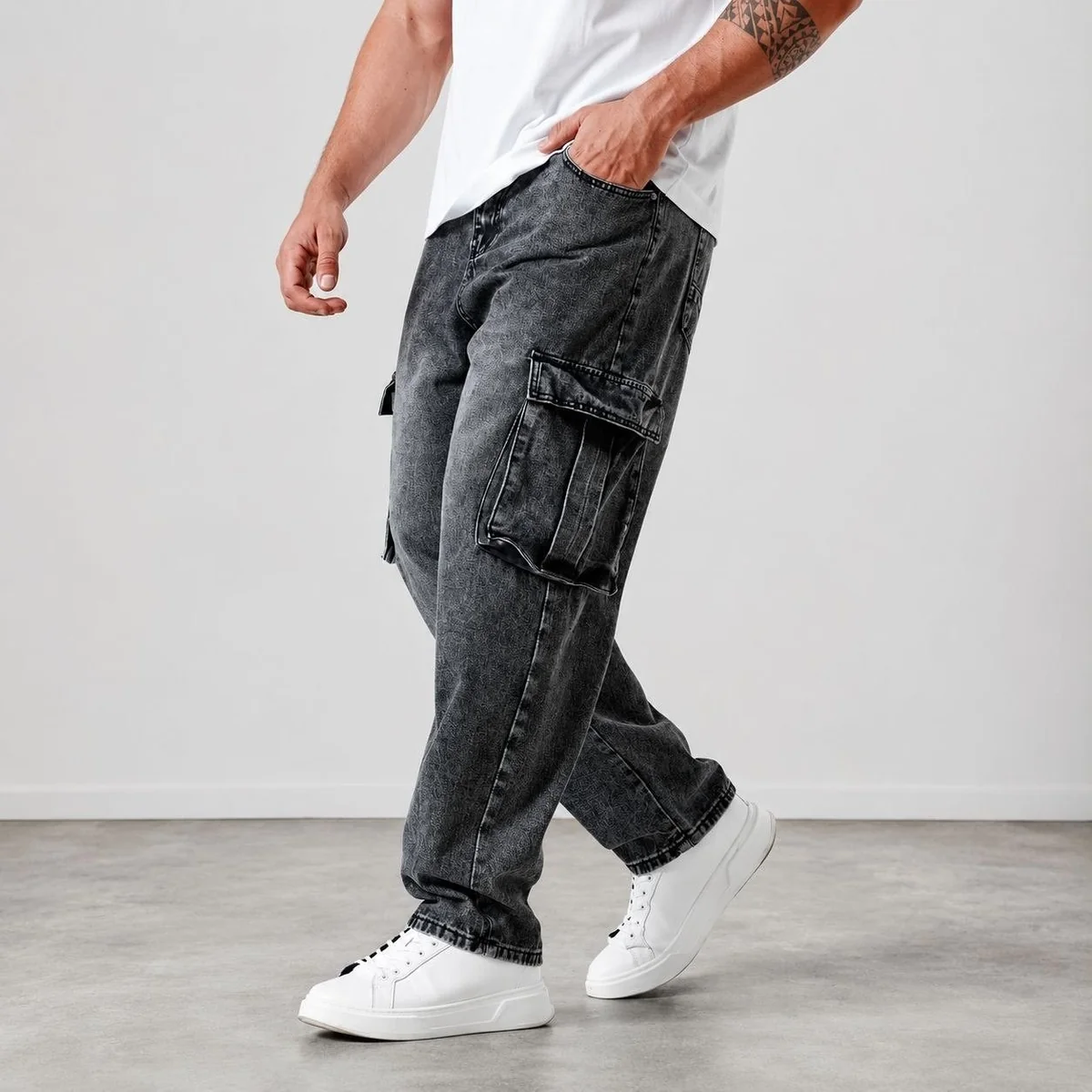 Calça Jeans Cargo Masculina Streetwear