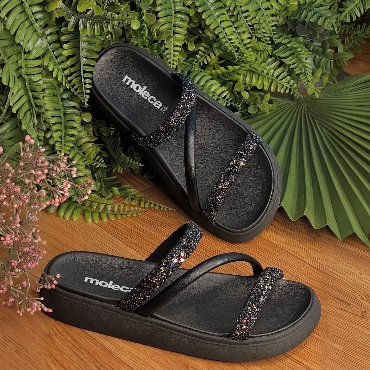 Sandália Feminina Brilho Strass Tendência