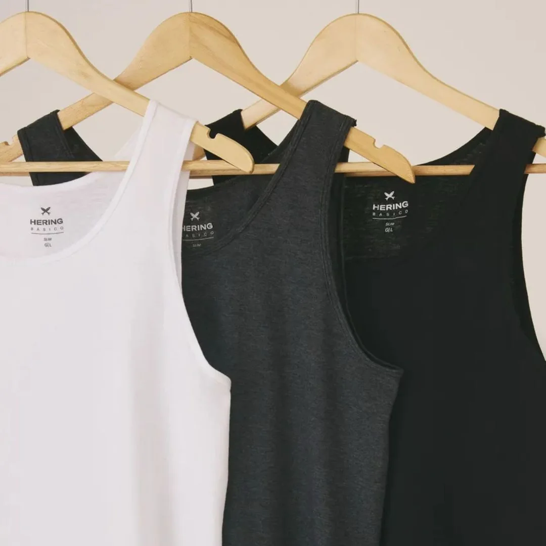 Kit Com 3 Regatas Masculinas Básicas Slim Hering
