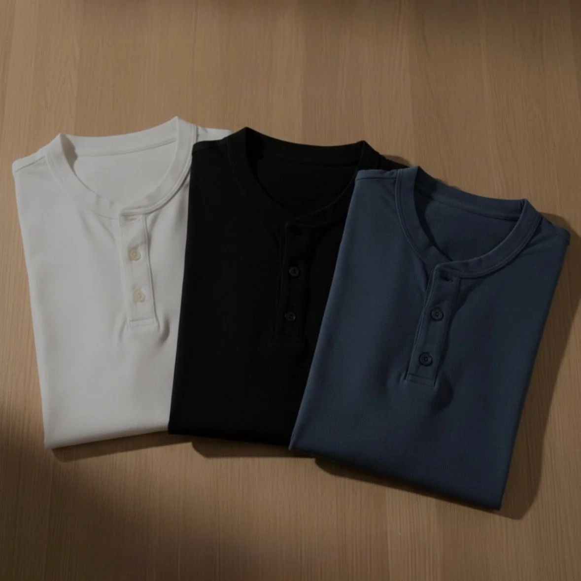 Kit 3 Camiseta Henley Slim Manga Longa