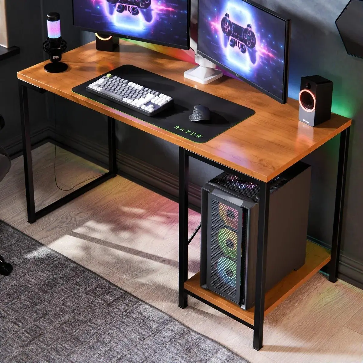 Escrivaninha Gamer Tóquio Industrial Maxi Do Brasil Com Suporte P/ Cpu E Prateleira Lateral Preto/canela