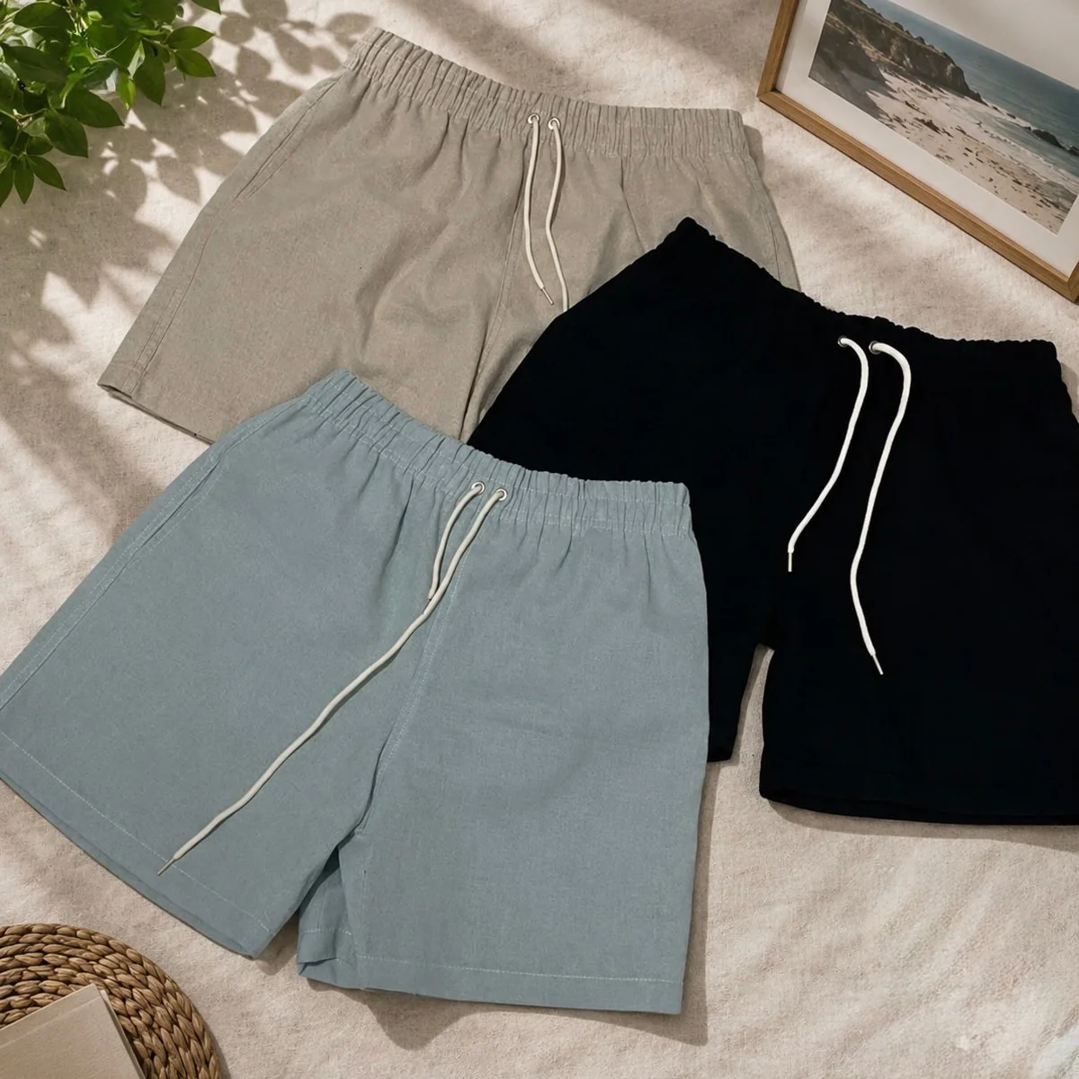 Kit 3 Shorts Linho Bermuda Masculina Estilo Urbano Cadarço