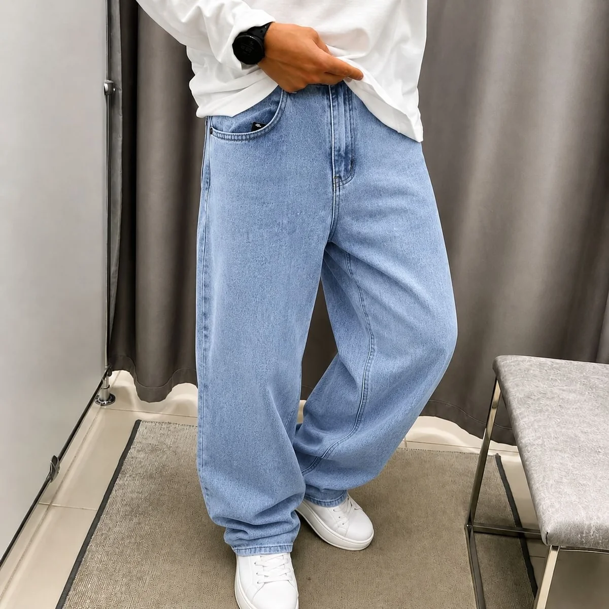 Calça Jeans Balão Masculina Baggy Reta Streetwear (4 cores)